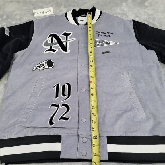 Nike Corduroy Varsity Jacket 1972 Letterman Black Grey Size Large FQ6159-012 - Picture 4 of 8